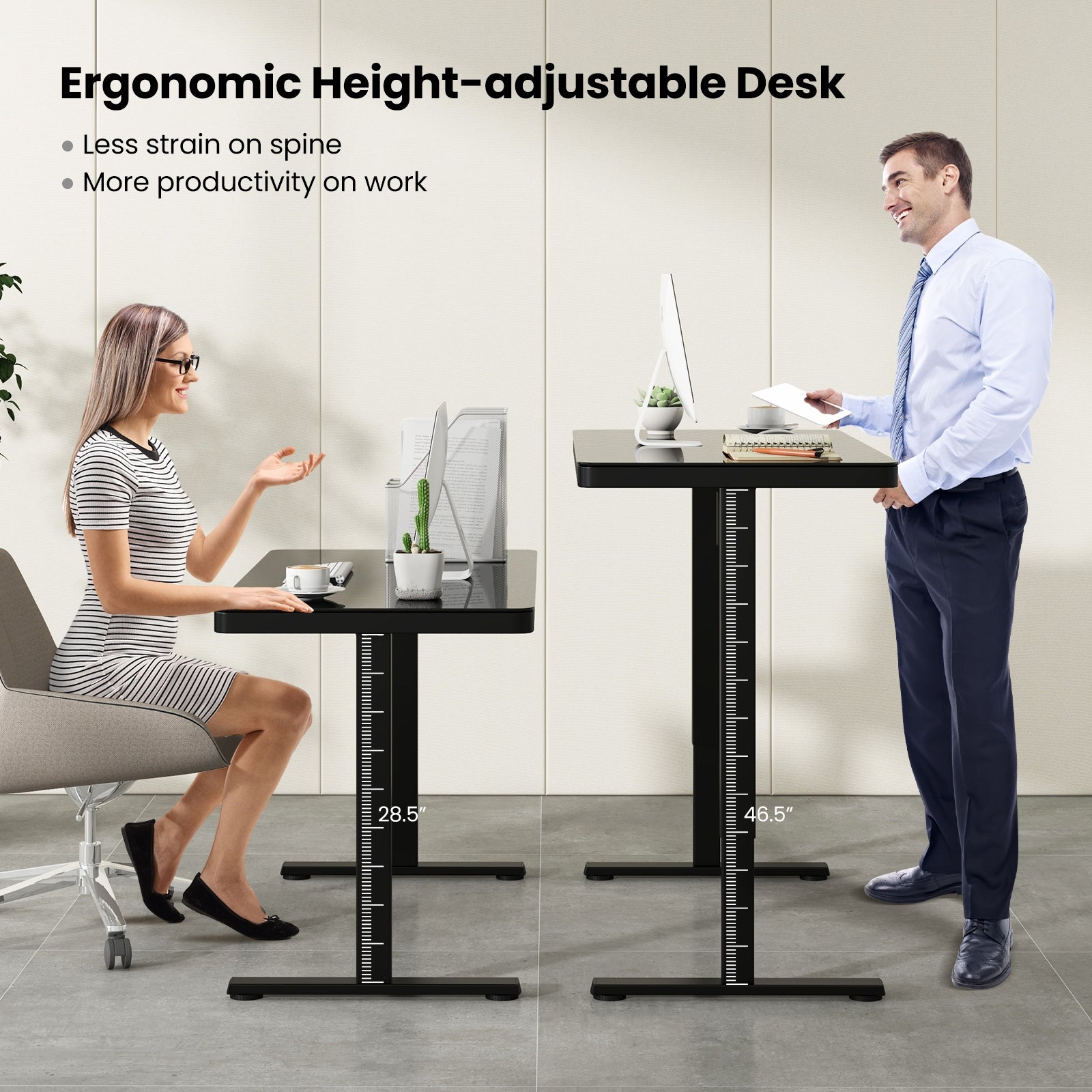 48-Inch Height Adjustable Electric Standing Desk with Drawer, Black Standing Desks   at Gallery Canada