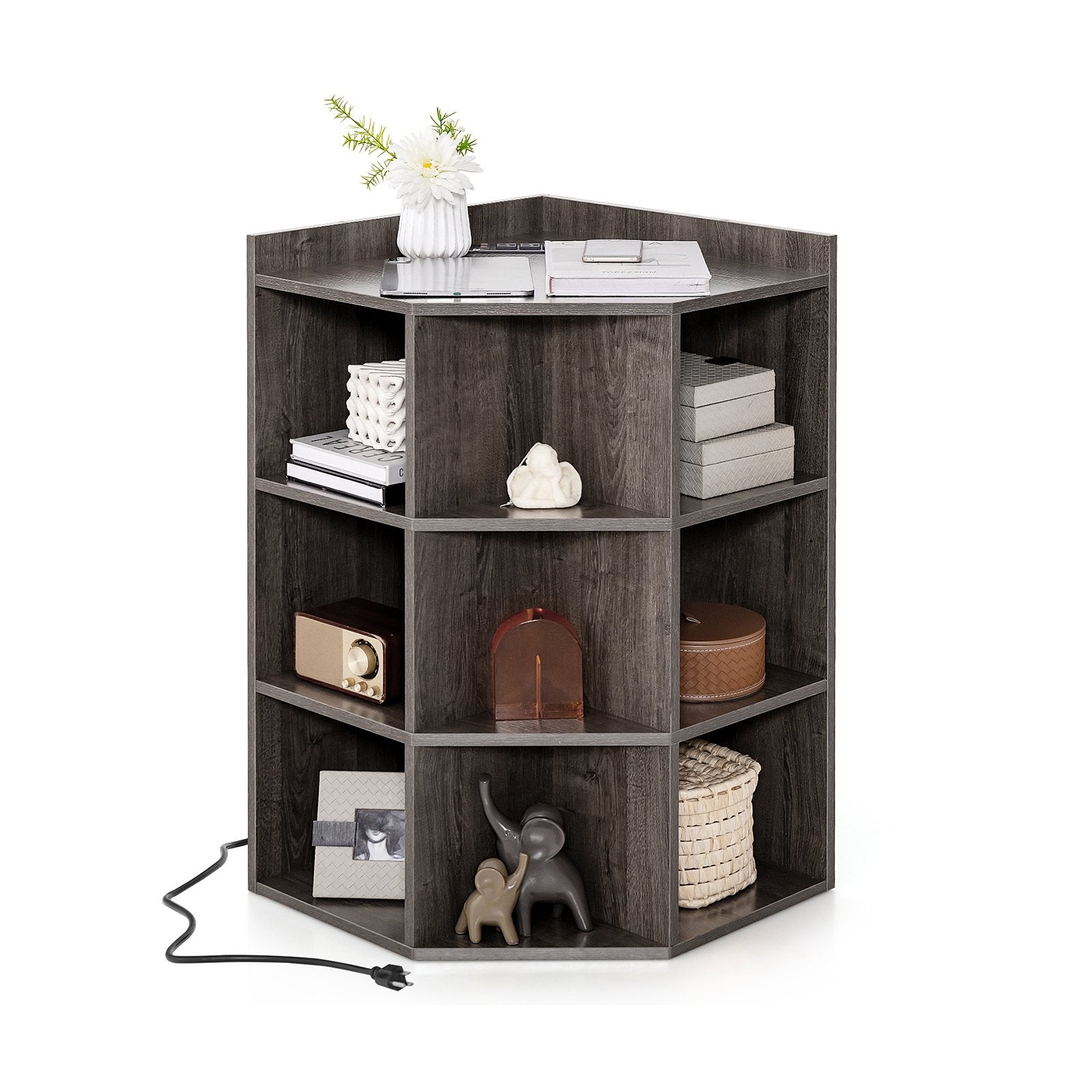 3-Tier Corner Cabinet with Charging Station for Bedroom, Gray Cabinets & Chests Gray  at Gallery Canada