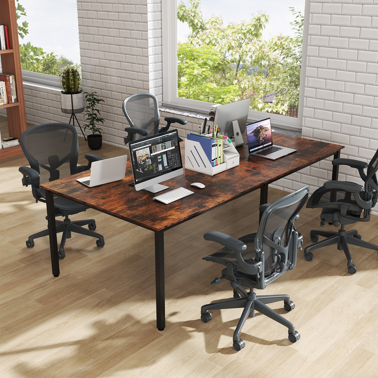 8 FT Conference Room Table Large Meeting Table Seats up to 10 People, Rustic Brown Standing Desks at Gallery Canada