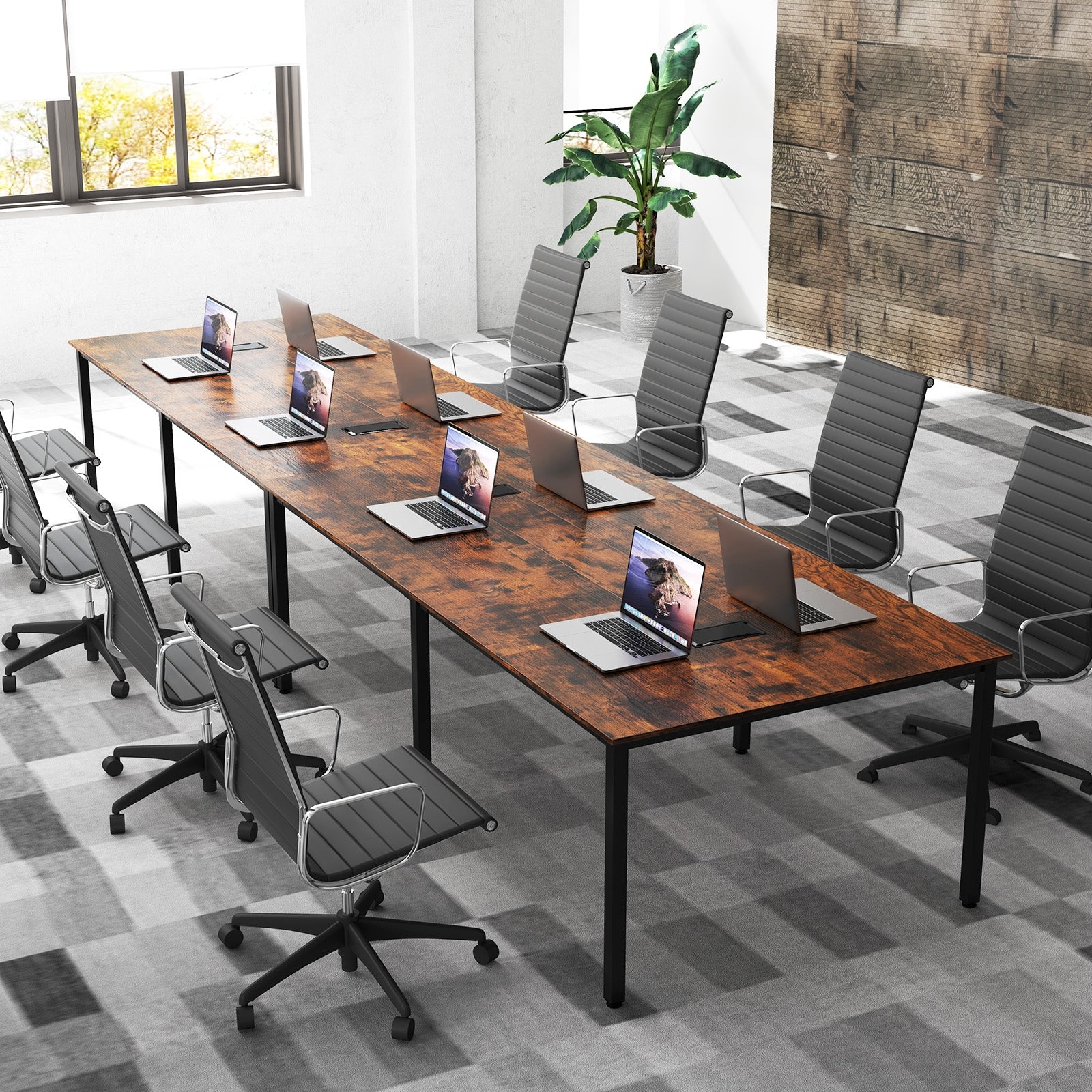 8 FT Conference Room Table Large Meeting Table Seats up to 10 People, Rustic Brown Standing Desks at Gallery Canada
