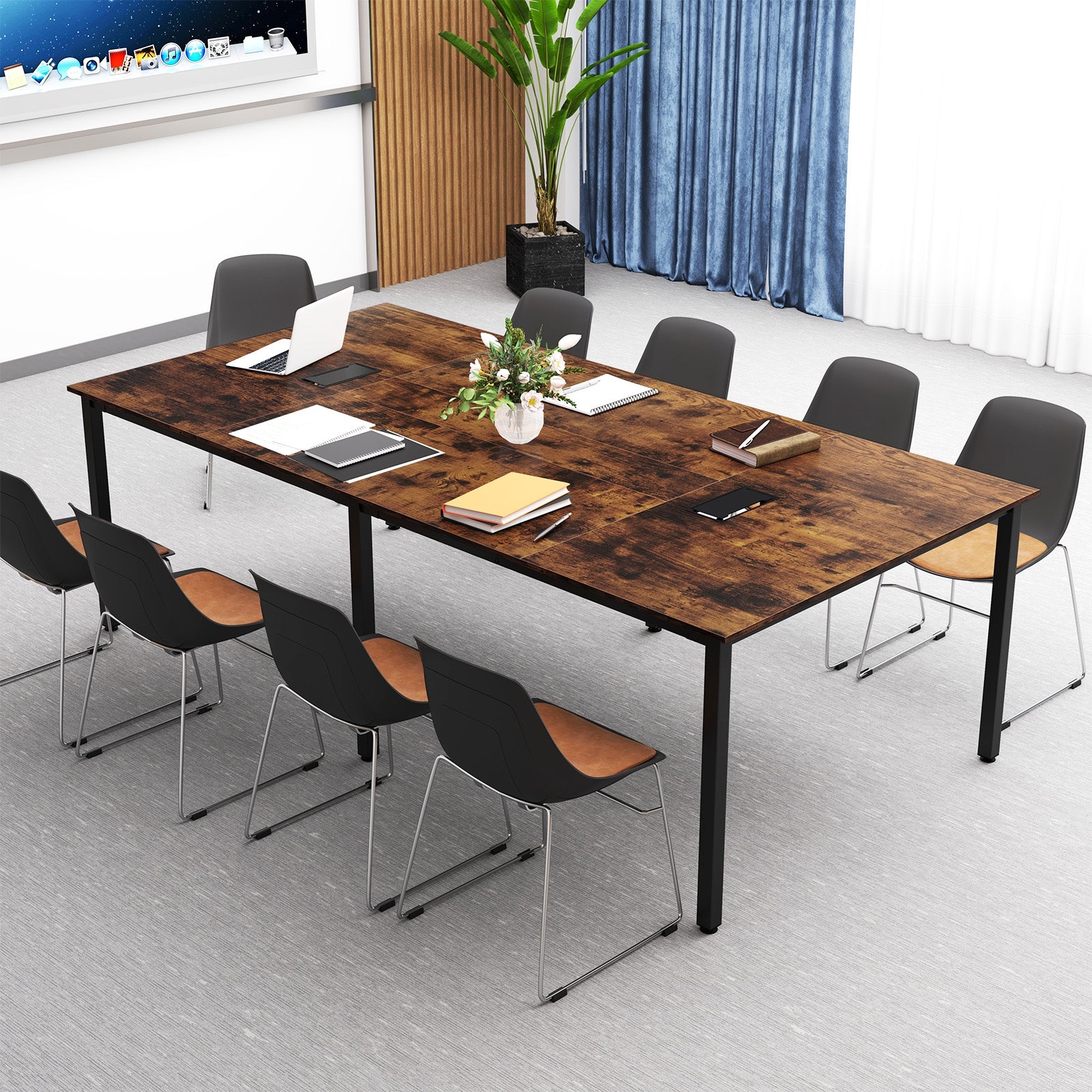 8 FT Conference Room Table Large Meeting Table Seats up to 10 People, Rustic Brown Standing Desks at Gallery Canada