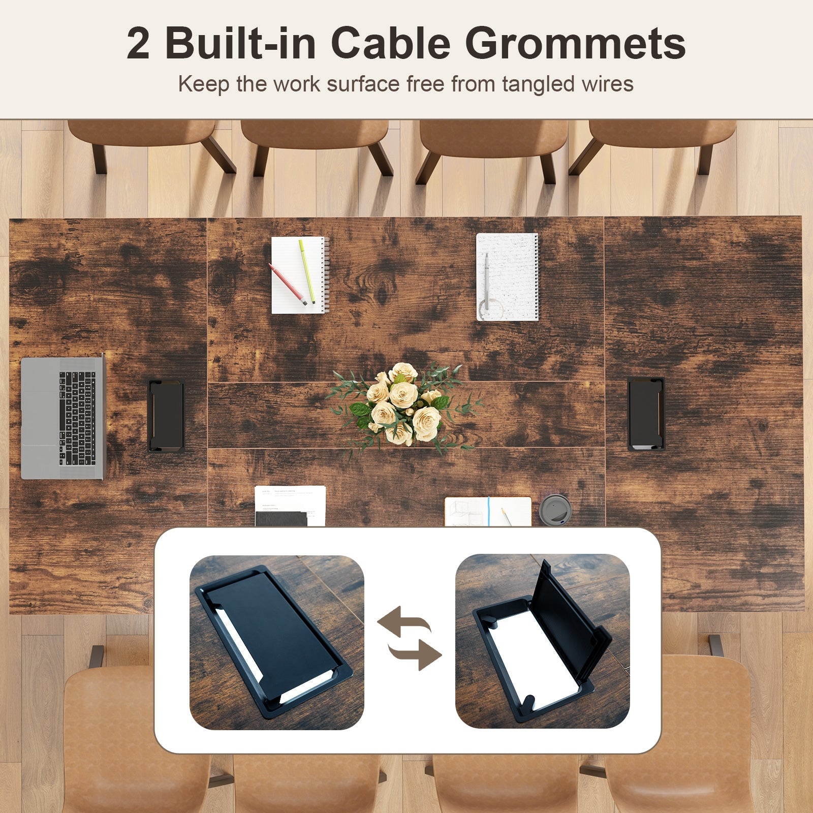 8 FT Conference Room Table Large Meeting Table Seats up to 10 People, Rustic Brown Standing Desks at Gallery Canada