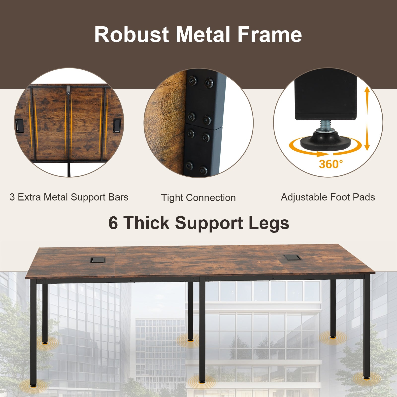8 FT Conference Room Table Large Meeting Table Seats up to 10 People, Rustic Brown Standing Desks at Gallery Canada