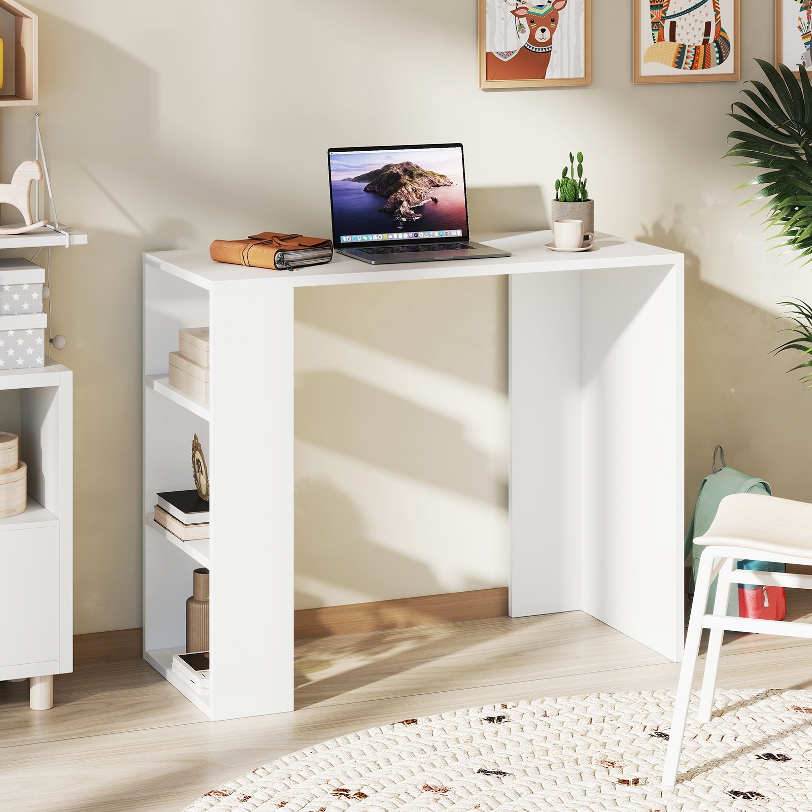 36 Inch White Computer Desk with 3 Open Shelves for Home Office Study, White Writing Desks at Gallery Canada