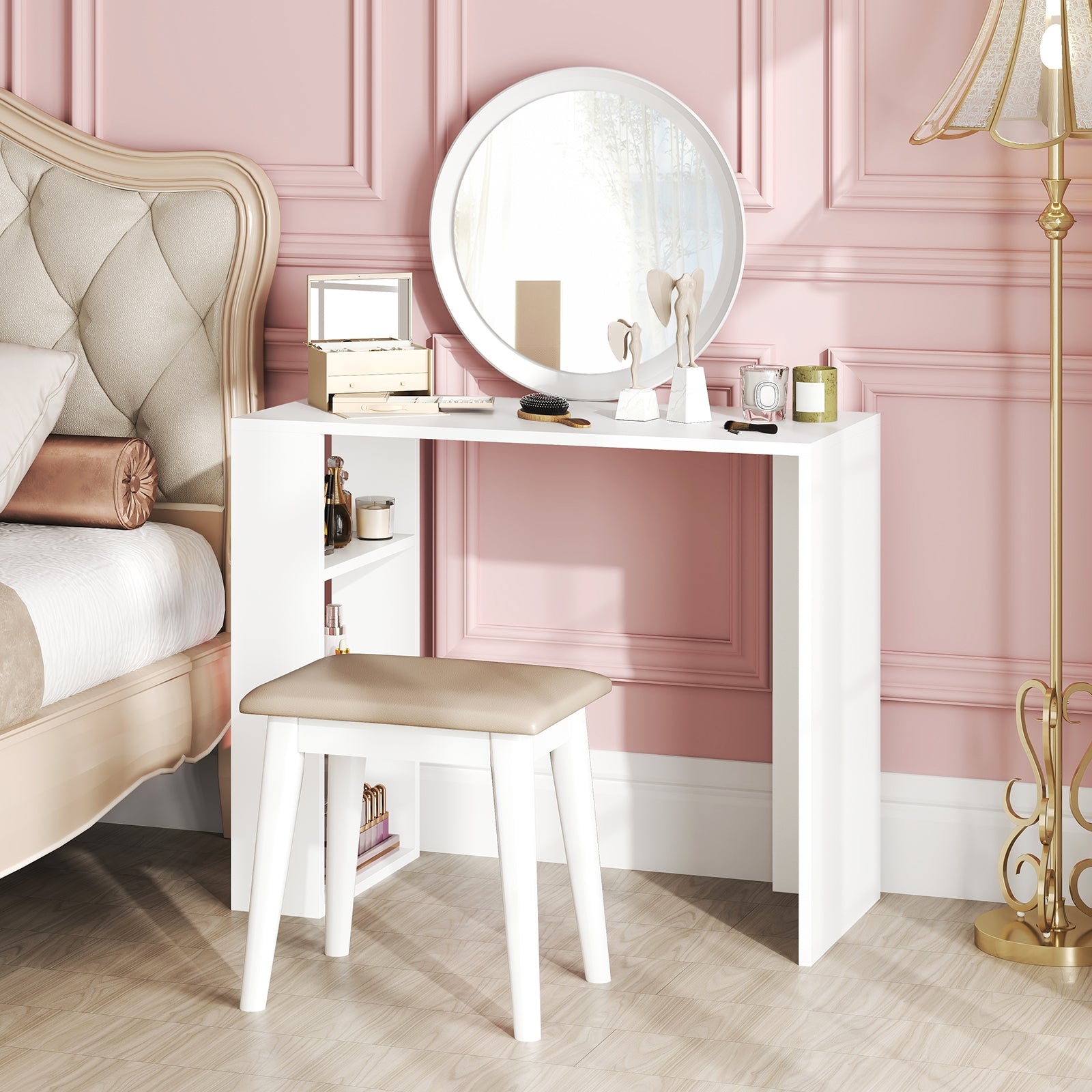 36 Inch White Computer Desk with 3 Open Shelves for Home Office Study, White Writing Desks at Gallery Canada