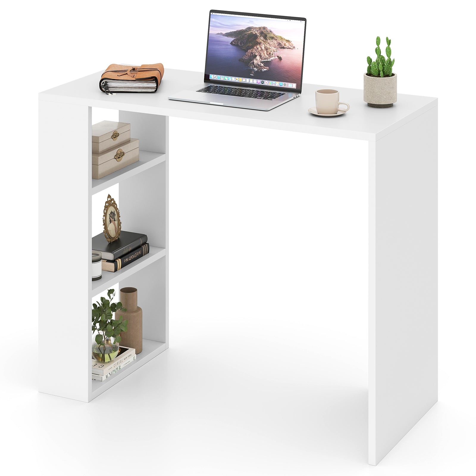 36 Inch White Computer Desk with 3 Open Shelves for Home Office Study, White Writing Desks at Gallery Canada