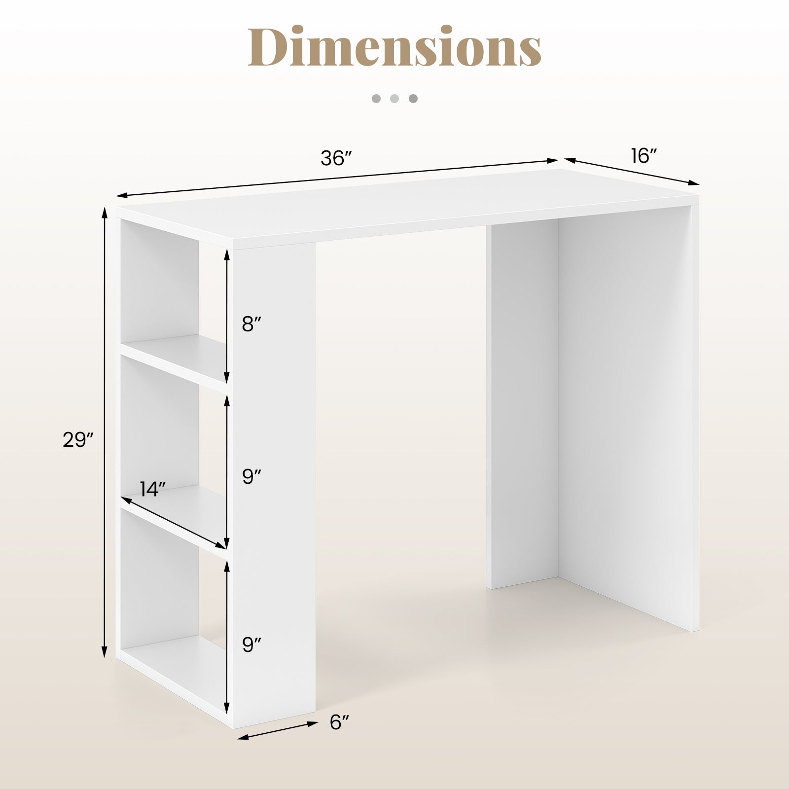 36 Inch White Computer Desk with 3 Open Shelves for Home Office Study, White Writing Desks at Gallery Canada