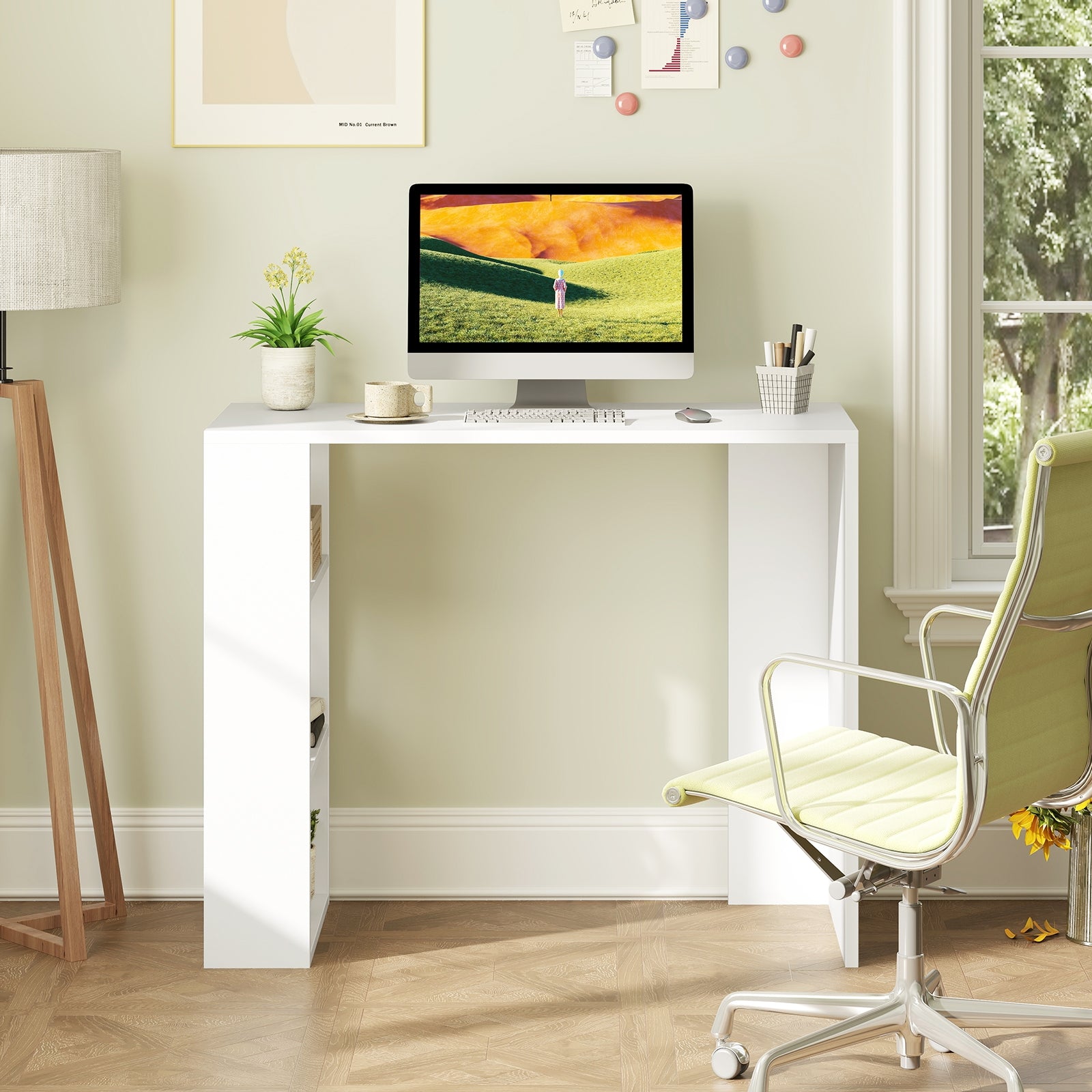 36 Inch White Computer Desk with 3 Open Shelves for Home Office Study, White Writing Desks at Gallery Canada