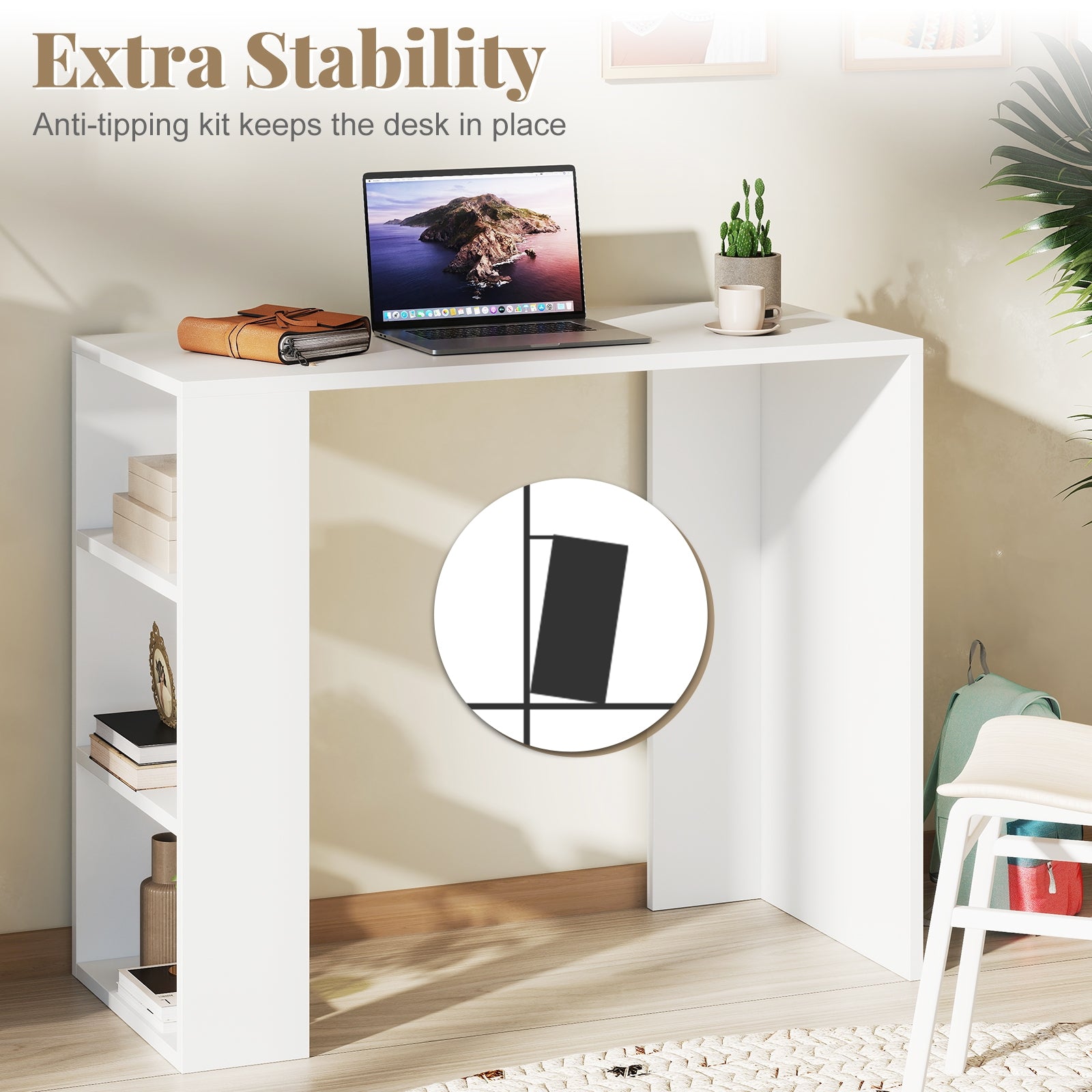 36 Inch White Computer Desk with 3 Open Shelves for Home Office Study, White Writing Desks at Gallery Canada