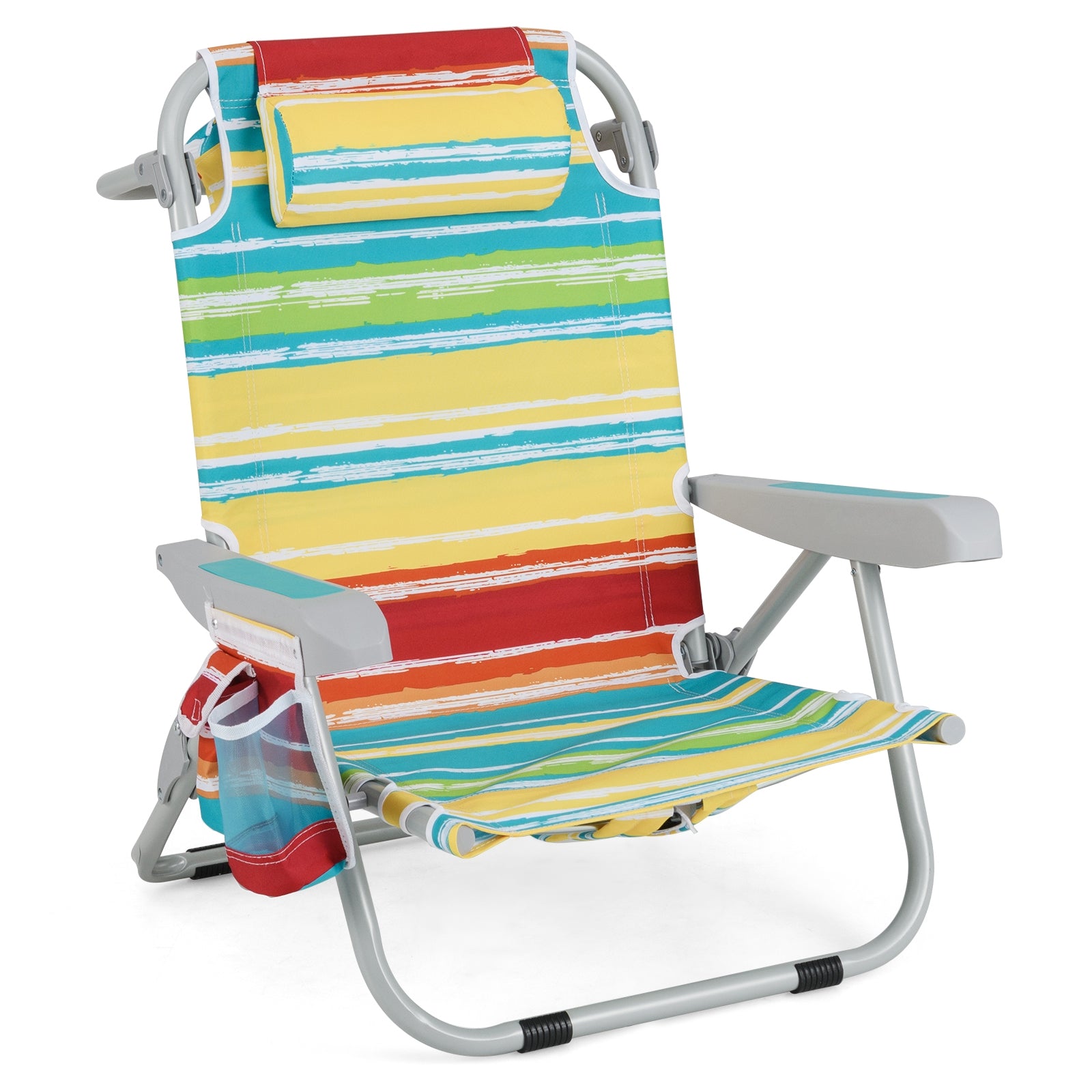 1 Piece Foldable Backpack Beach Chair with Cup Holder and Storage Pockets for Outdoor, Multicolor Beach & Lawn Chairs Multicolor at Gallery Canada
