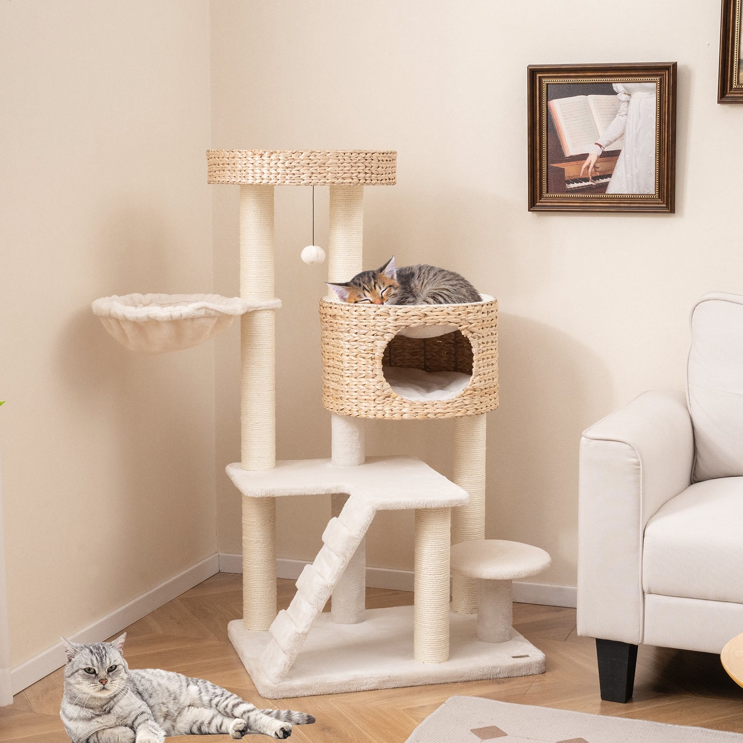 Modern Cat Tree for Indoor Cats with Cattail Fluff Condo and Top Perch, Natural Cat Trees Condos & Scratchers   at Gallery Canada