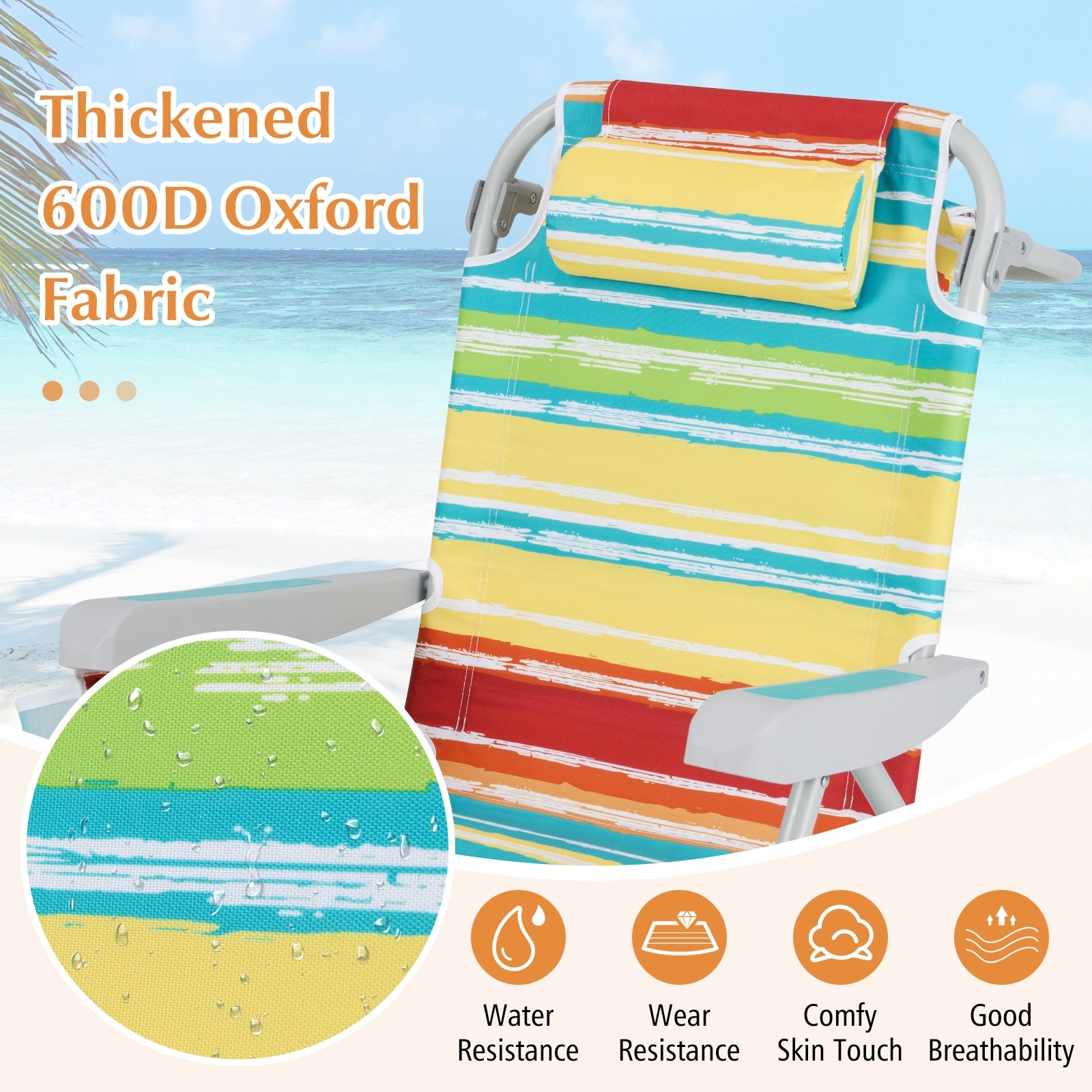 1 Piece Foldable Backpack Beach Chair with Cup Holder and Storage Pockets for Outdoor, Multicolor Beach & Lawn Chairs at Gallery Canada