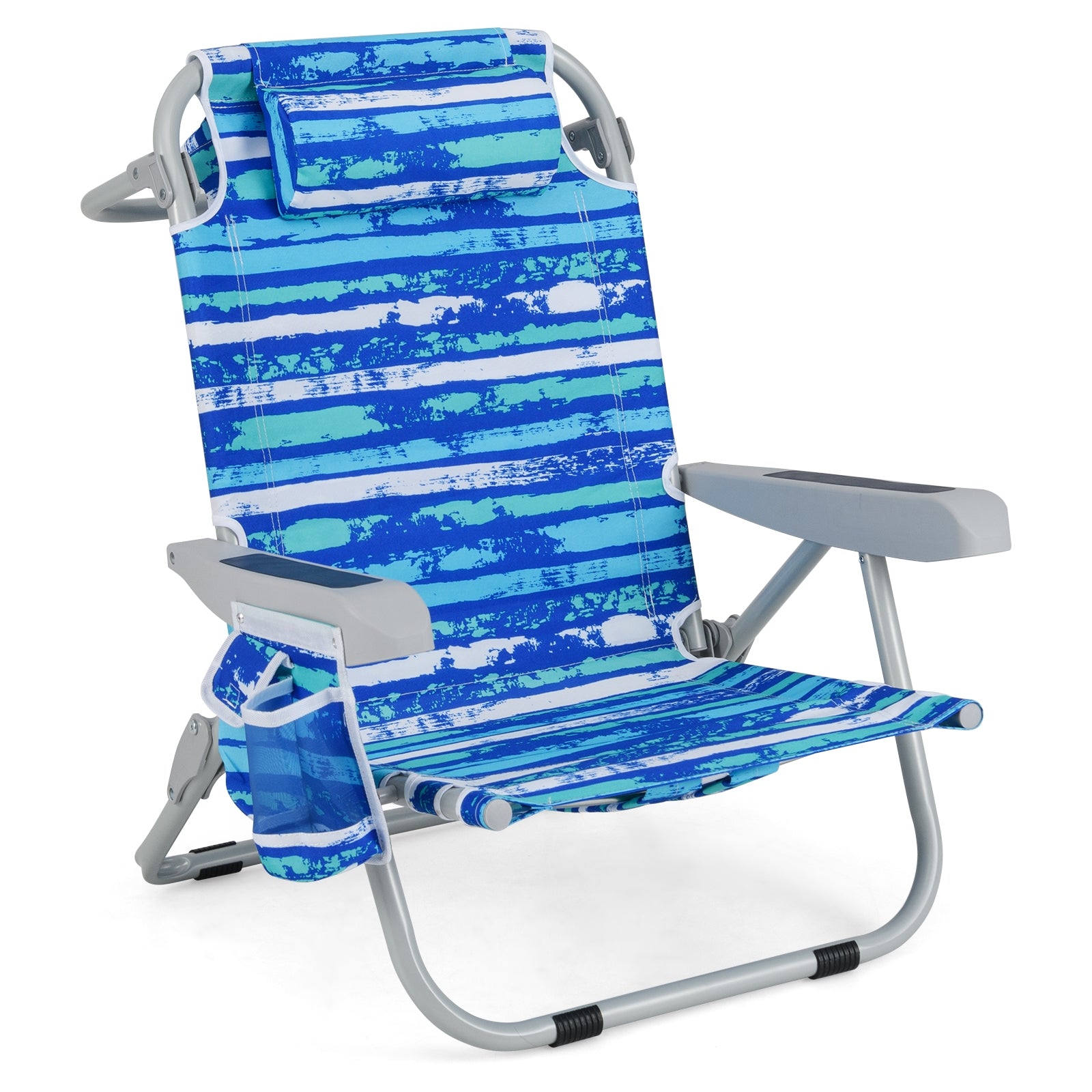 1 Piece Foldable Backpack Beach Chair with Cup Holder and Storage Pockets for Outdoor, Navy Beach & Lawn Chairs Navy at Gallery Canada