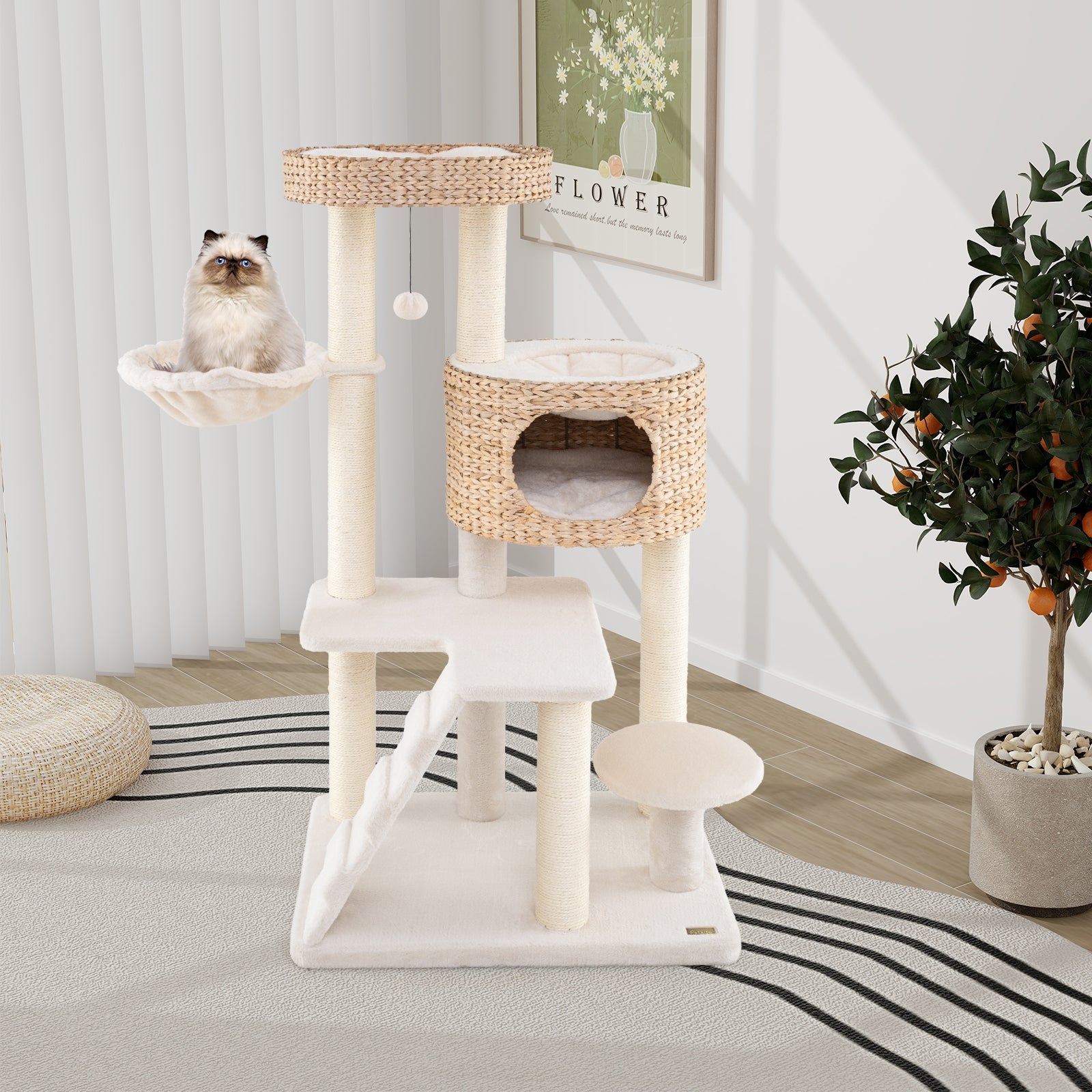 Modern Cat Tree for Indoor Cats with Cattail Fluff Condo and Top Perch, Natural Cat Trees Condos & Scratchers   at Gallery Canada