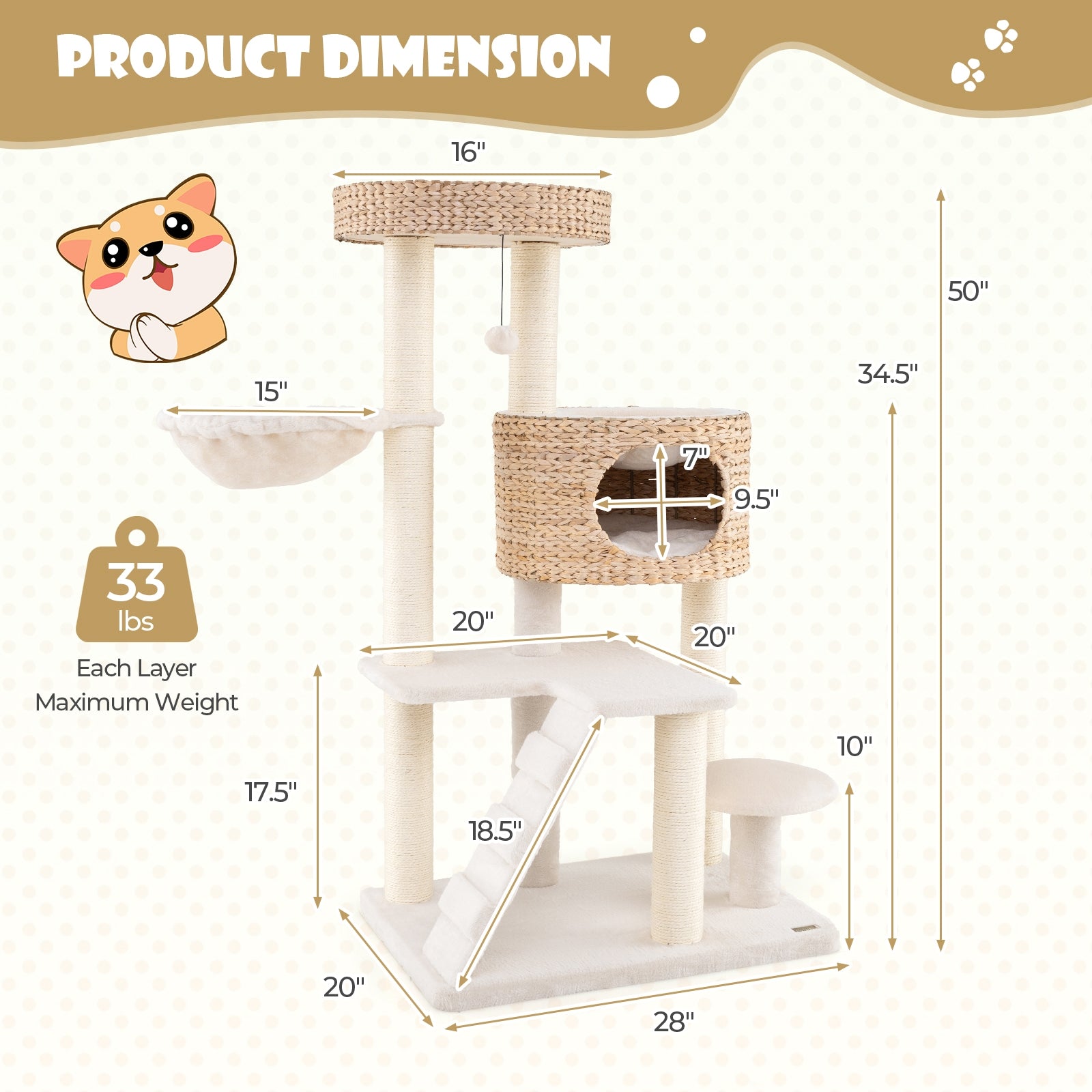 Modern Cat Tree for Indoor Cats with Cattail Fluff Condo and Top Perch, Natural Cat Trees Condos & Scratchers   at Gallery Canada