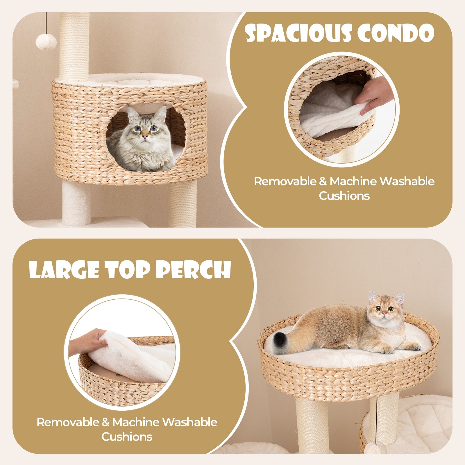 Modern Cat Tree for Indoor Cats with Cattail Fluff Condo and Top Perch, Natural Cat Trees Condos & Scratchers   at Gallery Canada