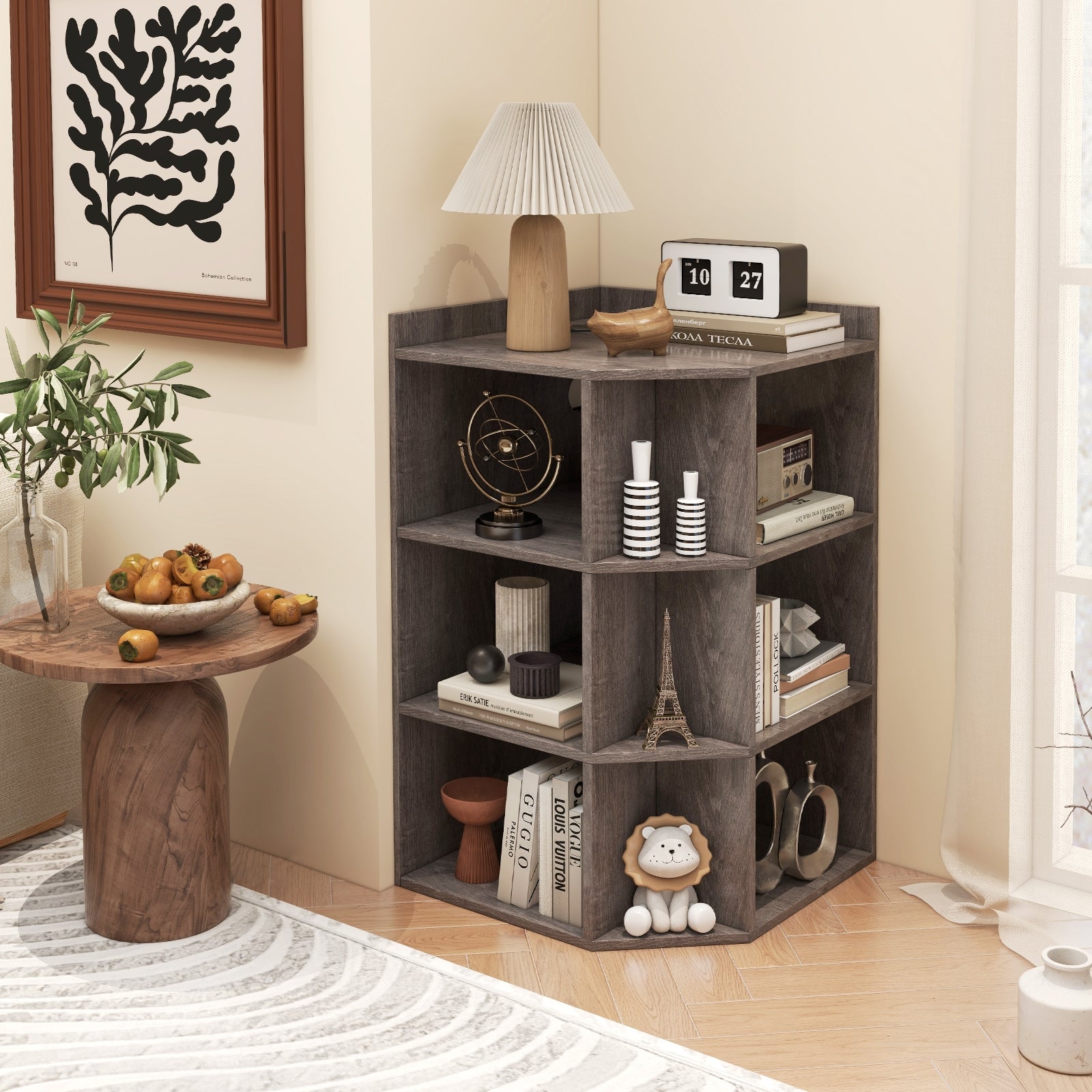 3-Tier Corner Cabinet with Charging Station for Bedroom, Gray Cabinets & Chests   at Gallery Canada