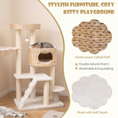 Modern Cat Tree for Indoor Cats with Cattail Fluff Condo and Top Perch, Natural Cat Trees Condos & Scratchers   at Gallery Canada