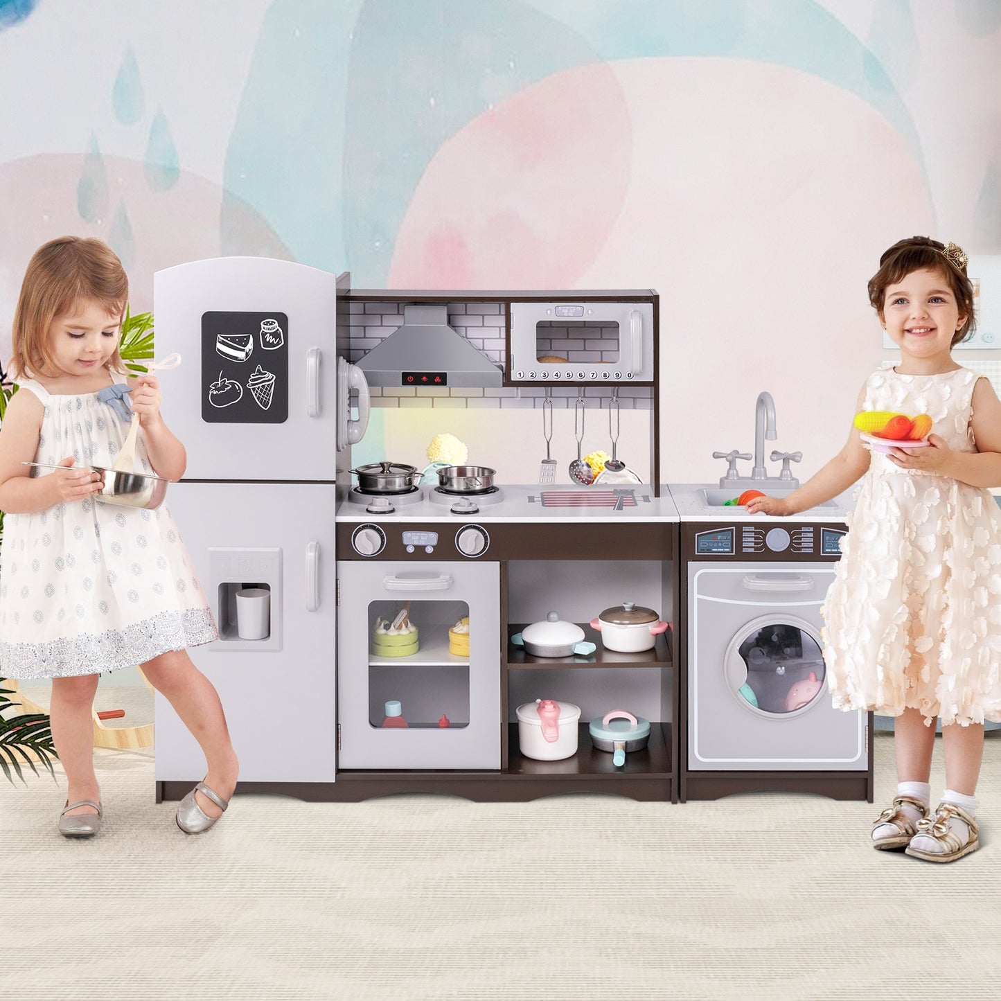 Corner Toy Kitchen Set with Light with Sounds Interactive, Dark Brown Play Kitchen Sets   at Gallery Canada