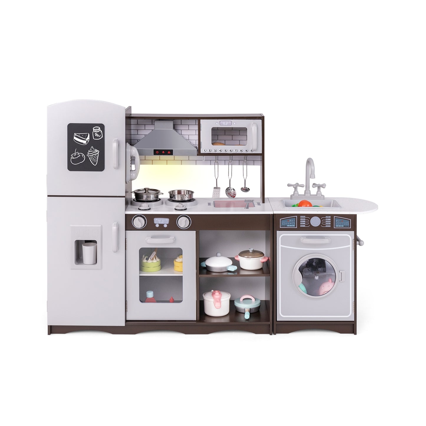 Corner Toy Kitchen Set with Light with Sounds Interactive, Dark Brown Play Kitchen Sets Dark Brown  at Gallery Canada