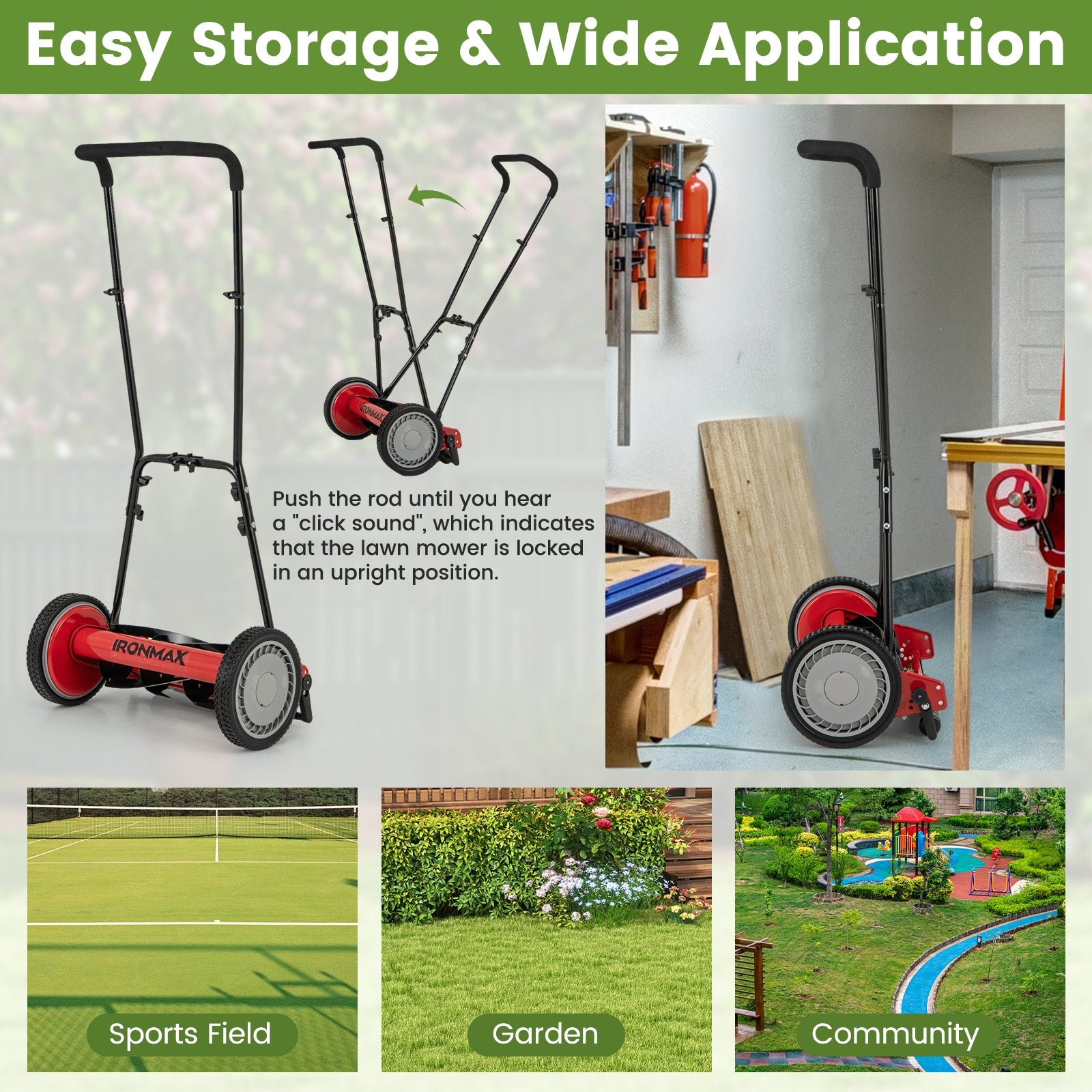 16 Inch Push Lawn Mower with 5 Steel Blades and Grass Catcher Bag, Red Lawn Care Tools at Gallery Canada
