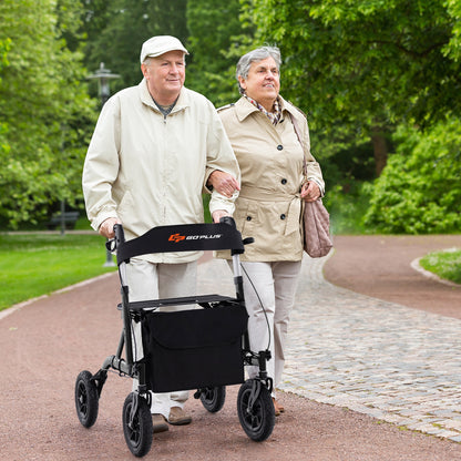 Height Adjustable Rollator Walker Foldable Rolling Walker with Seat for Seniors, Black Walkers & Rollators   at Gallery Canada