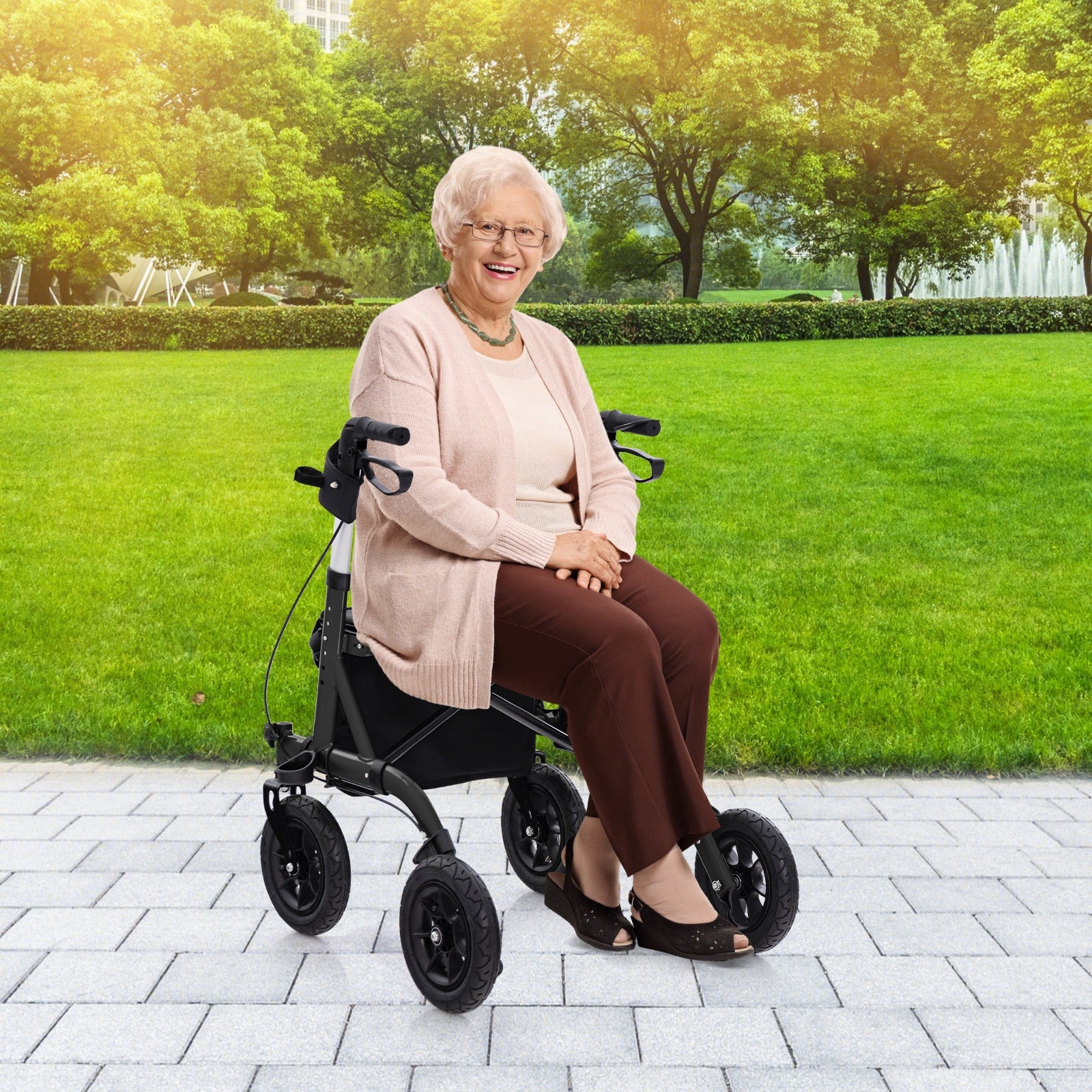 Height Adjustable Rollator Walker Foldable Rolling Walker with Seat for Seniors, Black Walkers & Rollators   at Gallery Canada