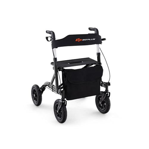 Height Adjustable Rollator Walker Foldable Rolling Walker with Seat for Seniors, Black