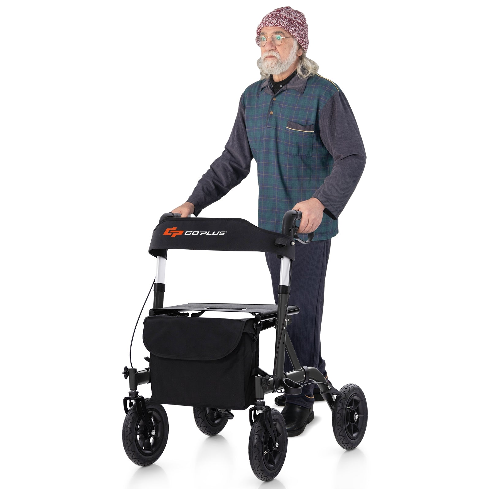 Height Adjustable Rollator Walker Foldable Rolling Walker with Seat for Seniors, Black Walkers & Rollators   at Gallery Canada