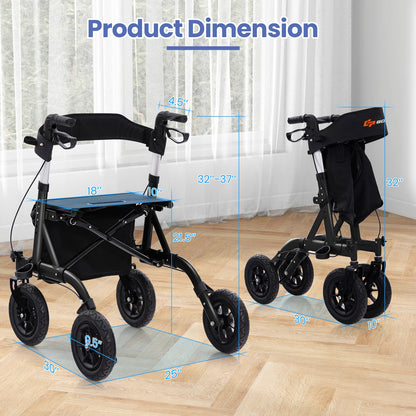 Height Adjustable Rollator Walker Foldable Rolling Walker with Seat for Seniors, Black Walkers & Rollators   at Gallery Canada