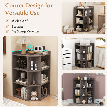 3-Tier Corner Cabinet with Charging Station for Bedroom, Gray Cabinets & Chests   at Gallery Canada