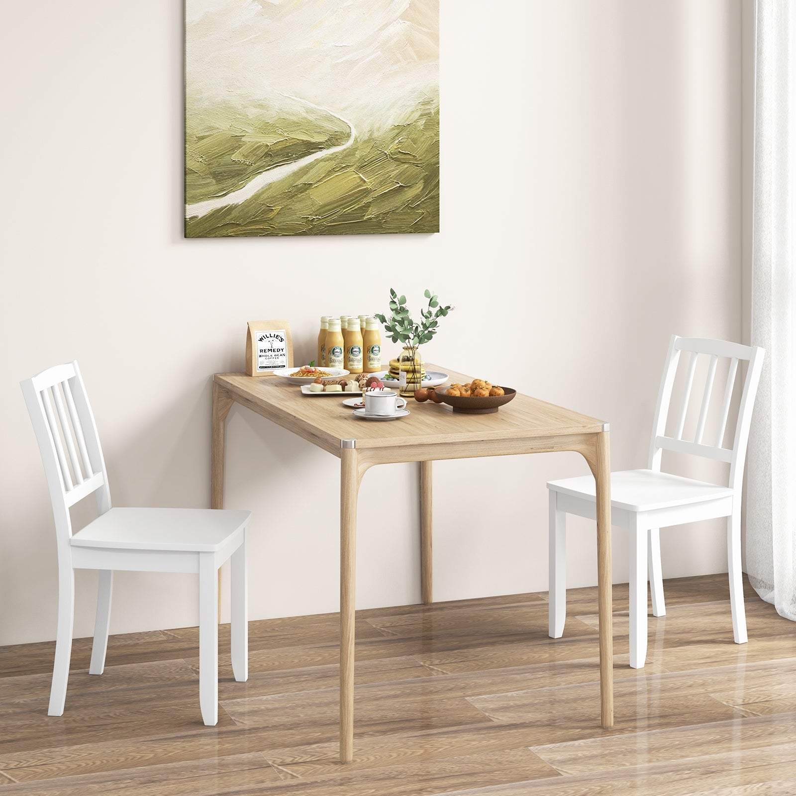 Wood Dining Chair Set of 2 with Rubber Wood Legs, White Dining Chairs   at Gallery Canada