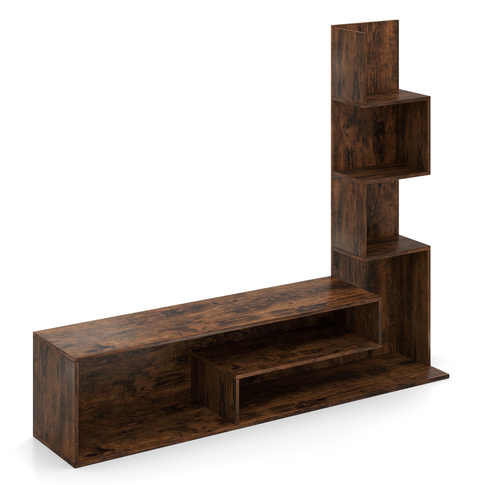 Cube TV Stand for TVs up to 50 Inch Media Console Table with Storage Shelves, Rustic Brown Entertainment Centers & TV Stands Rustic Brown at Gallery Canada
