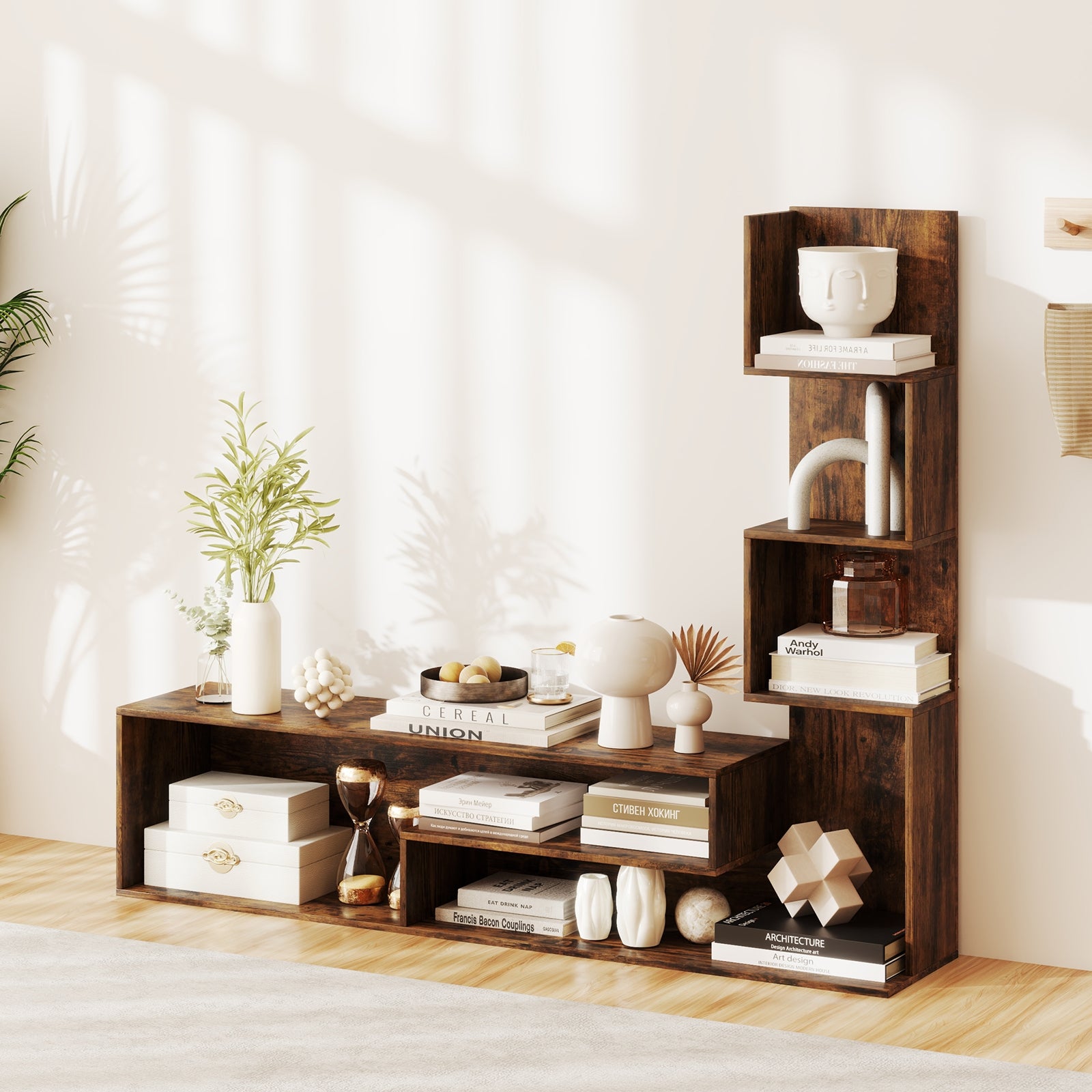 Cube TV Stand for TVs up to 50 Inch Media Console Table with Storage Shelves, Rustic Brown Entertainment Centers & TV Stands at Gallery Canada