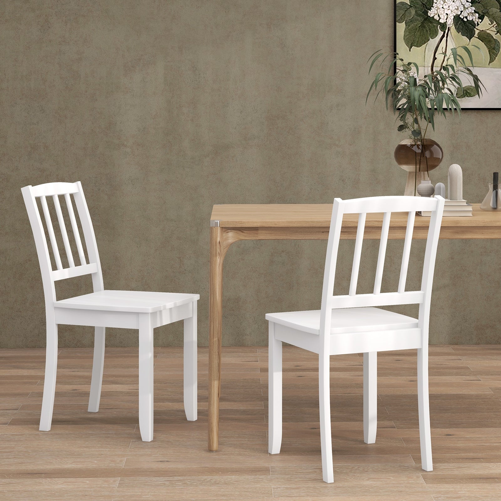 Wood Dining Chair Set of 2 with Rubber Wood Legs, White Dining Chairs   at Gallery Canada