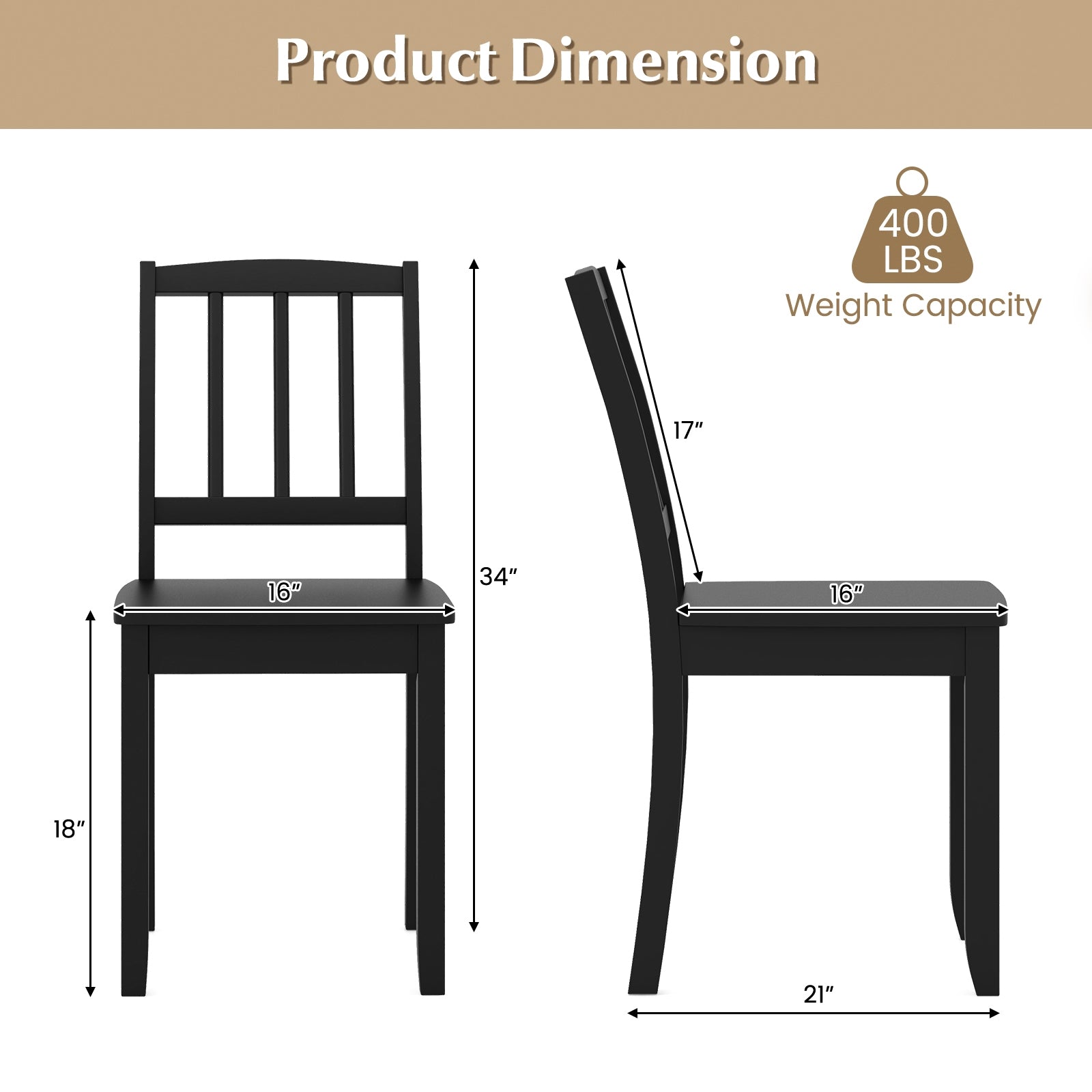 Wood Dining Chair Set of 2 with Rubber Wood Legs, Black Dining Chairs   at Gallery Canada