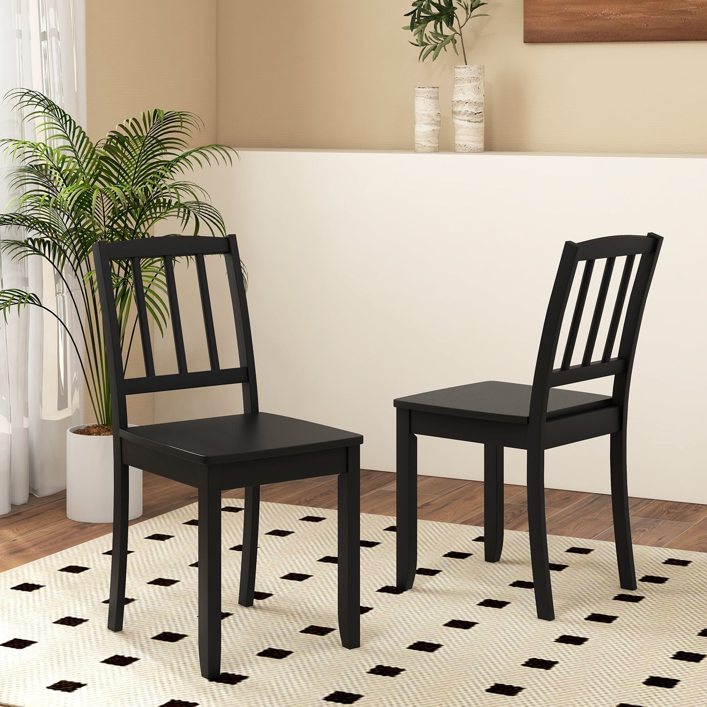 Wood Dining Chair Set of 2 with Rubber Wood Legs, Black Dining Chairs   at Gallery Canada