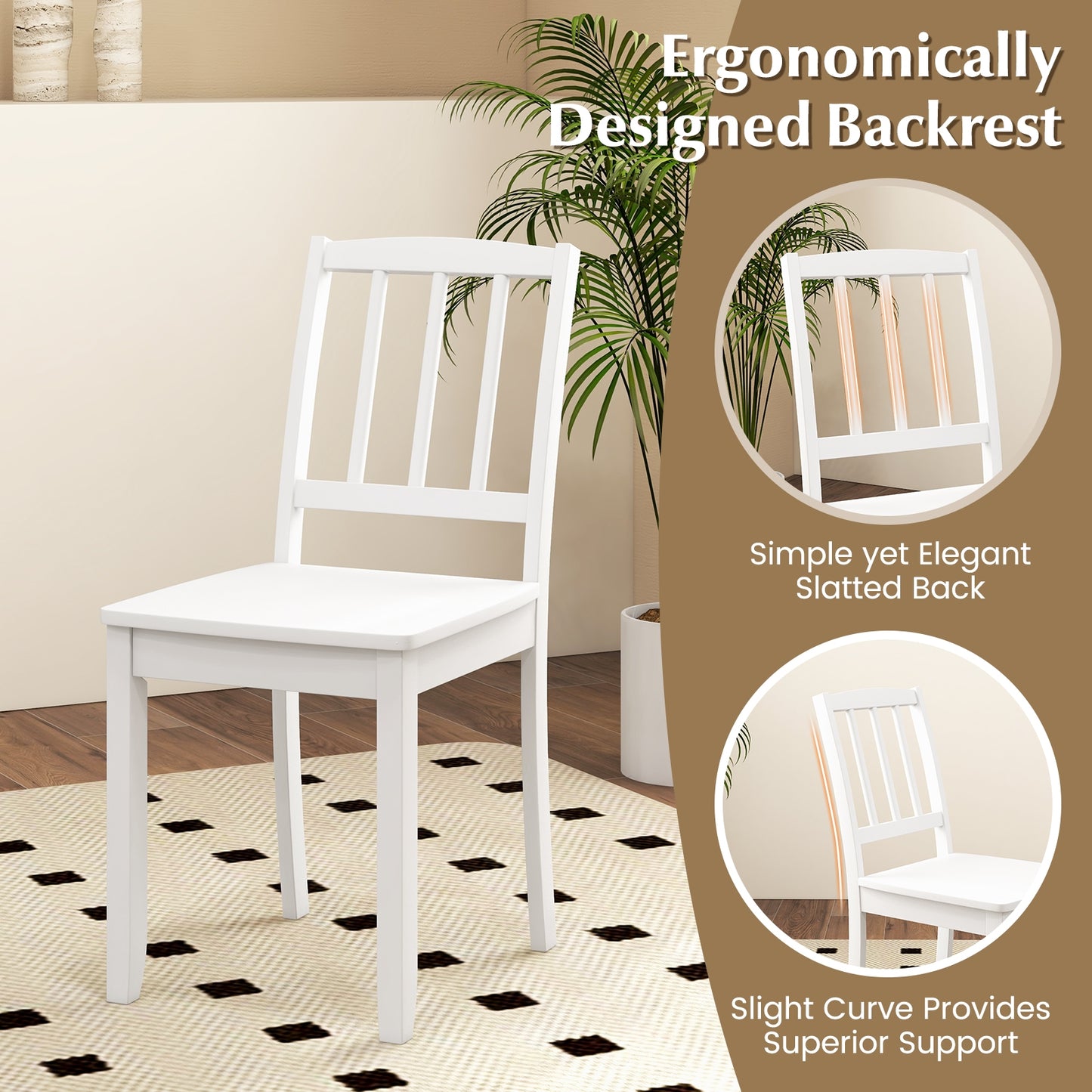 Wood Dining Chair Set of 2 with Rubber Wood Legs, White Dining Chairs   at Gallery Canada