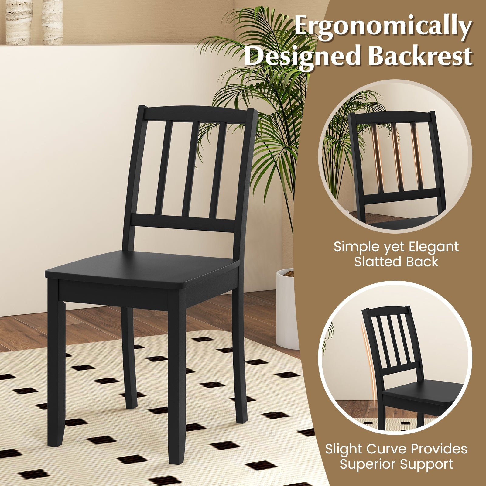 Wood Dining Chair Set of 2 with Rubber Wood Legs, Black Dining Chairs   at Gallery Canada