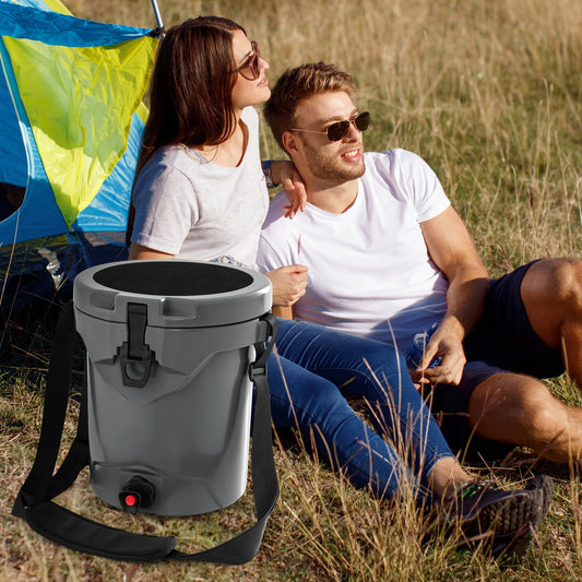 10 QT Drink Cooler Insulated Ice Chest with Spigot Flat Seat Lid and Adjustable Strap, Gray Coolers Gray  at Gallery Canada