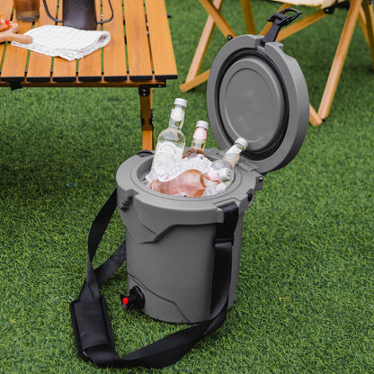 10 QT Drink Cooler Insulated Ice Chest with Spigot Flat Seat Lid and Adjustable Strap, Gray Coolers   at Gallery Canada