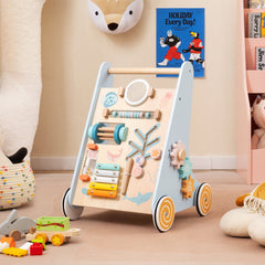 Wooden Baby Walker Push and Pull Learning Activity Center with Wheels, Blue Baby Activity Blue at Gallery Canada
