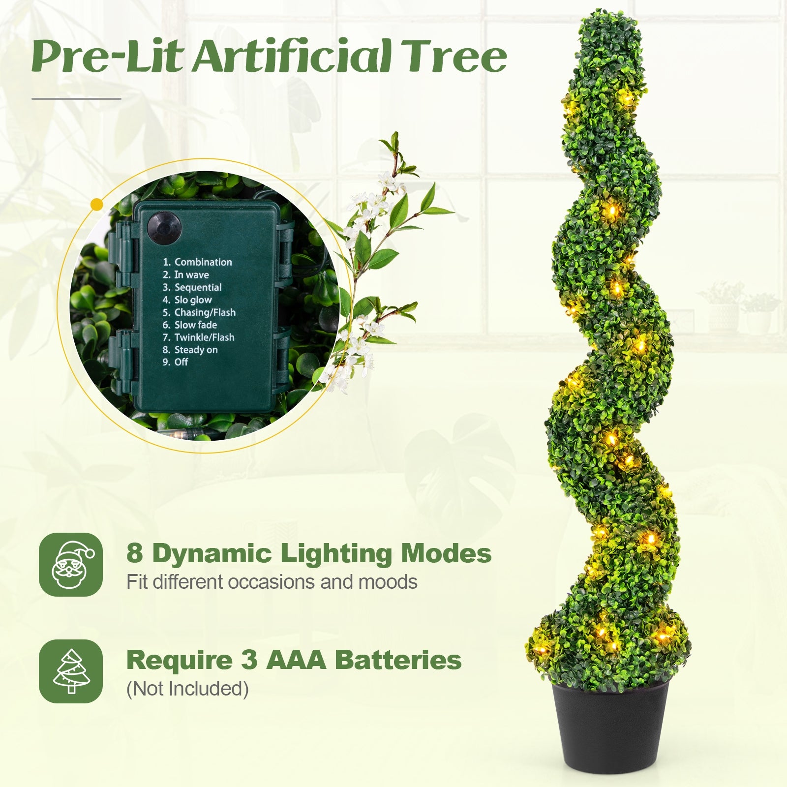 Pre-Lit Artificial Boxwood Spiral Topiary Tree Set of 2 with 100 LED Lights Faux Plants   at Gallery Canada