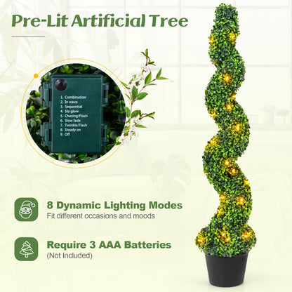 Pre-Lit Artificial Boxwood Spiral Topiary Tree Set of 2 with 100 LED Lights Faux Plants   at Gallery Canada