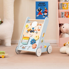 Wooden Baby Walker Push and Pull Learning Activity Center with Wheels for Toddlers 1+ Years Old, Blue Baby Activity Blue at Gallery Canada