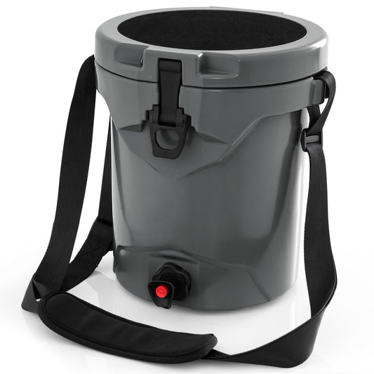 10 QT Drink Cooler Insulated Ice Chest with Spigot Flat Seat Lid and Adjustable Strap, Gray Coolers Gray  at Gallery Canada