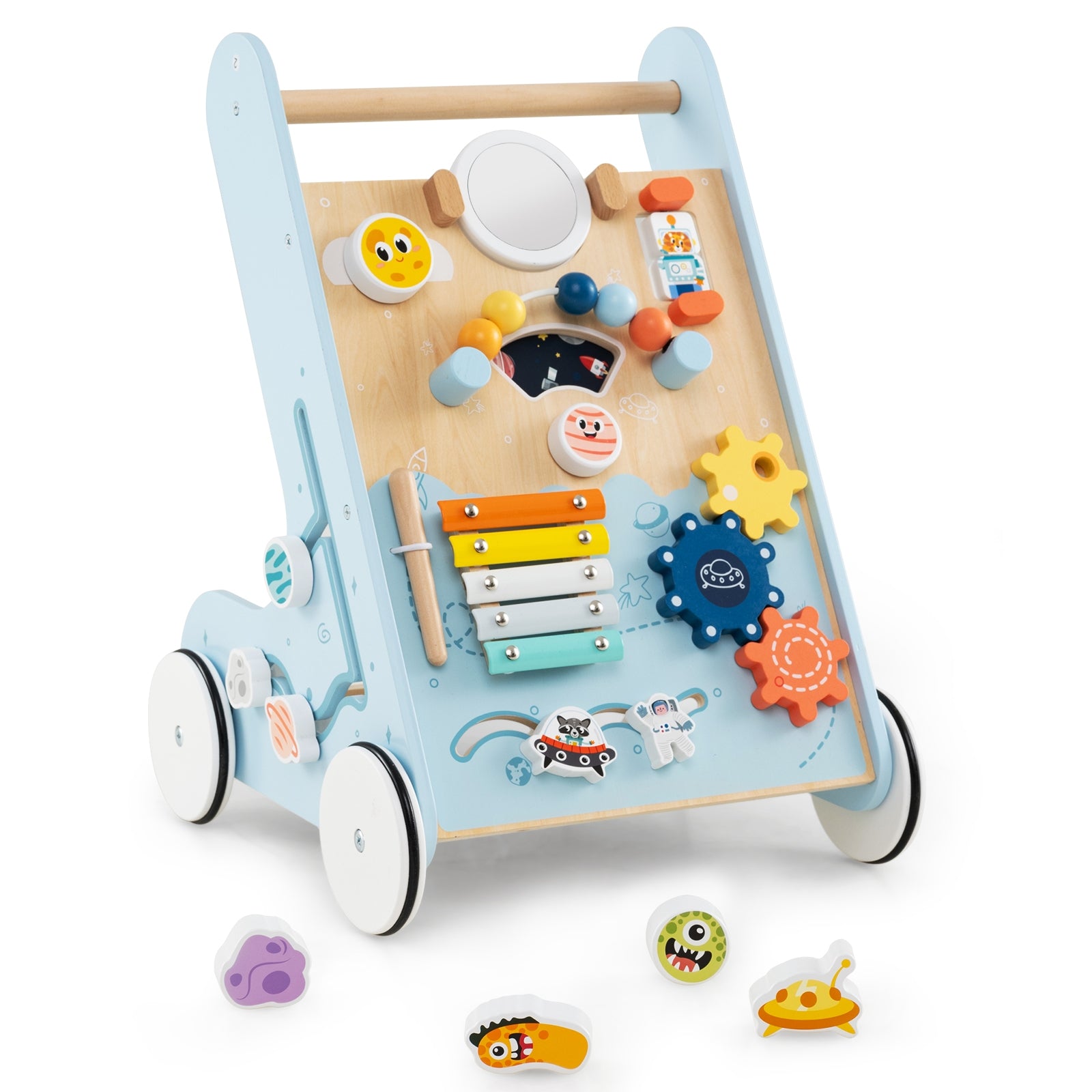 Wooden Baby Walker Push and Pull Learning Activity Center with Wheels for Toddlers 1+ Years Old, Blue Baby Activity Blue at Gallery Canada