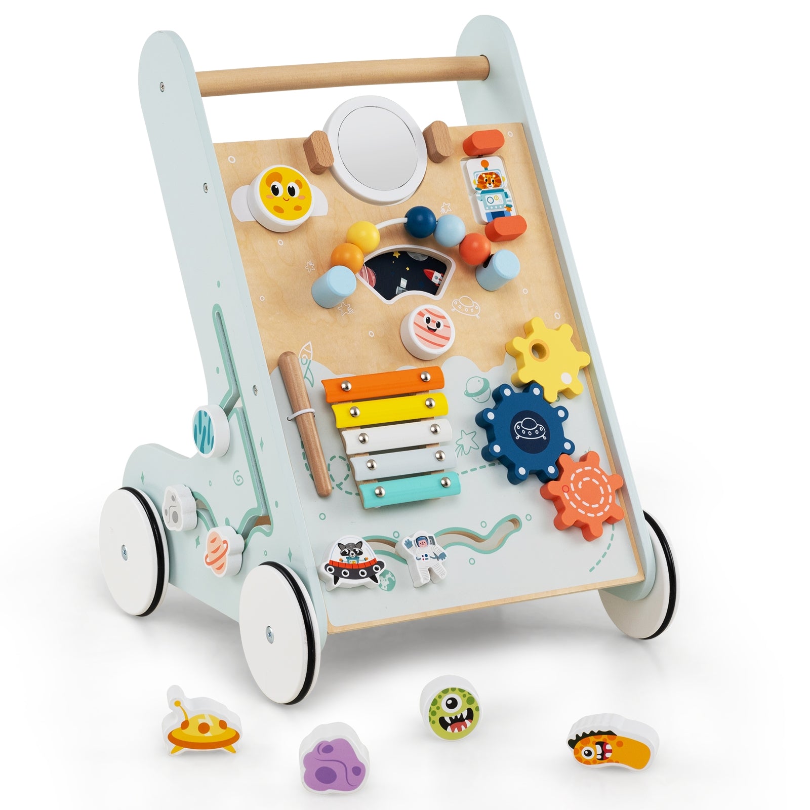 Wooden Baby Walker Push and Pull Learning Activity Center with Wheels for Toddlers 1+ Years Old, Green Baby Activity Green at Gallery Canada