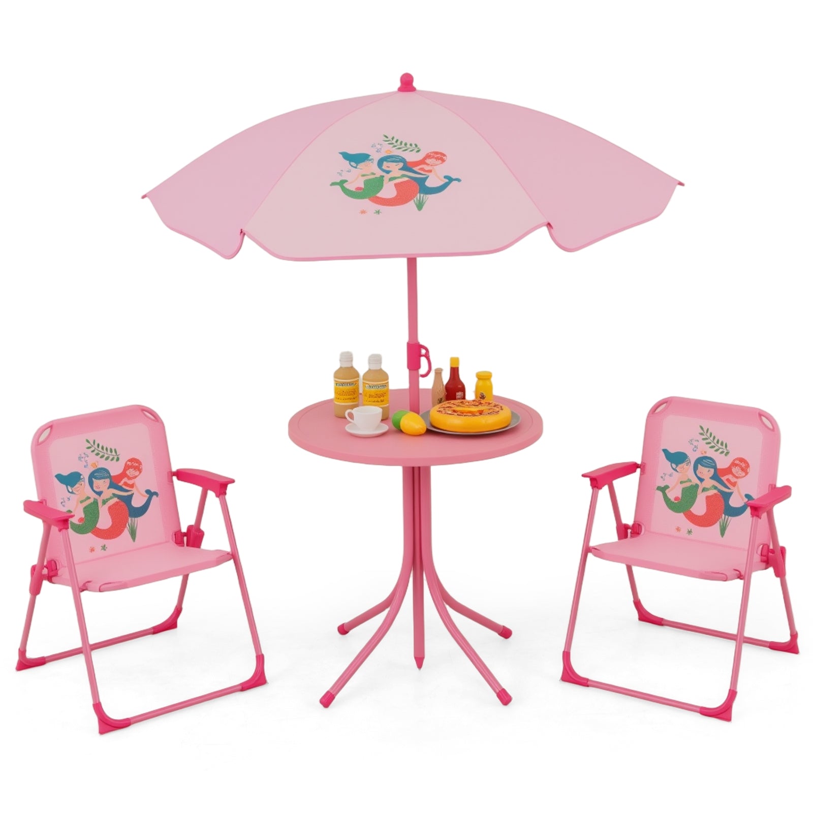 4 Pieces Kids Picnic Set with 2 Folding Chairs and Height Adjustable Umbrella, Pink Kids Table & Chair Sets Pink at Gallery Canada