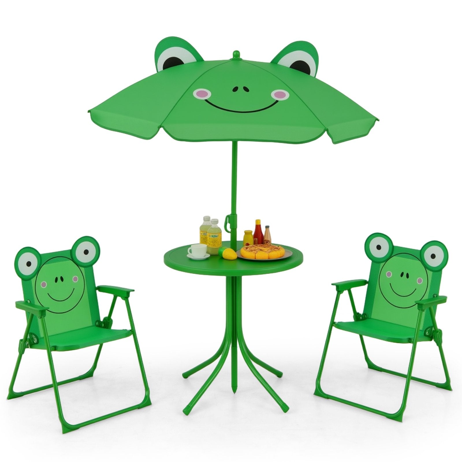 4 Pieces Kids Picnic Set with 2 Folding Chairs and Height Adjustable Umbrella, Green Kids Table & Chair Sets Green at Gallery Canada